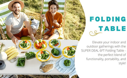 2.5/4/6FT Folding Table, 6 Foot Folding Table Heavy Duty, Portable Plastic Folding Table with Handle, Fold in Half Table for Indoor Outdoor Use, Fold Up Table for Camping Dining Party Picnic Events
