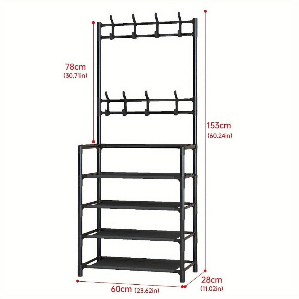 Shoe Rack with 10 Shoe Bags, Entryway Shoe Organizer & Hat Rack for Living Room Bedroom Hallway Dorm, Multi-Layer Freestanding Shoe Storage Shelf