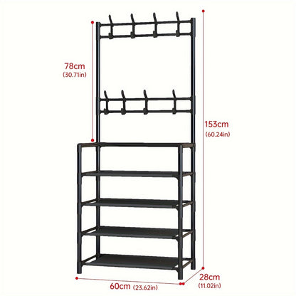Shoe Rack with 10 Shoe Bags, Entryway Shoe Organizer & Hat Rack for Living Room Bedroom Hallway Dorm, Multi-Layer Freestanding Shoe Storage Shelf