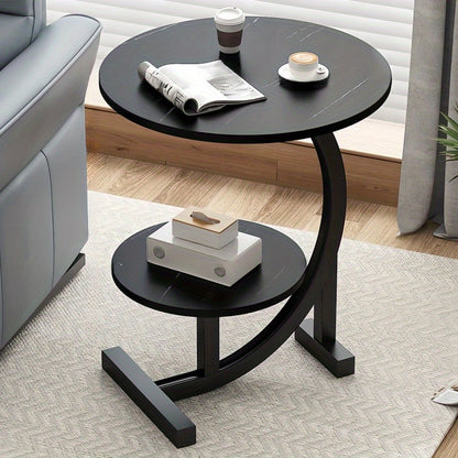 Simple Luxury Solid Wood Circular Coffee Table - Modern Double-Layer Sofa Side Cabinet, Creative Lightweight Luxury Side Table, Chic And Simple Living Room Circular Coffee Table, Suitable for Bedroom, Balcony, Living Room And Kitchen Leisure Tables