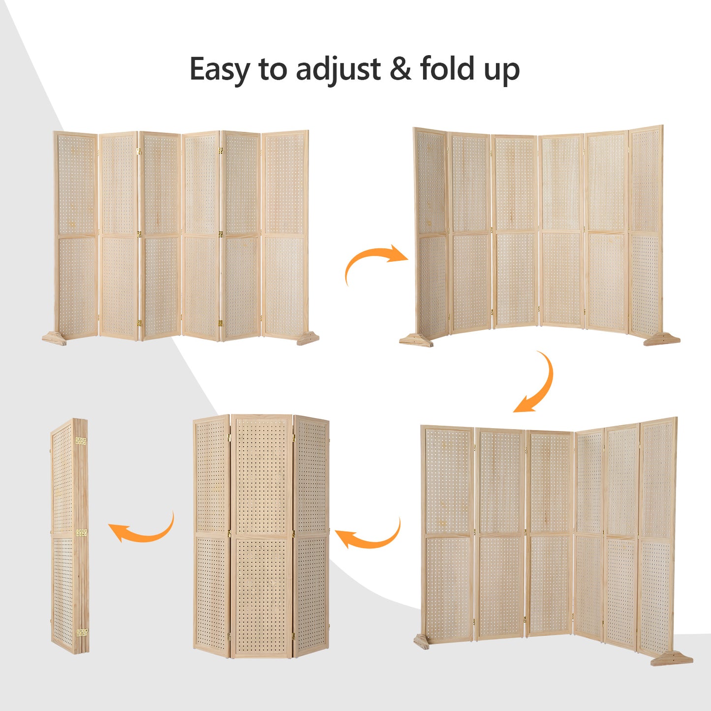 VINGLI Freestanding Pegboard with Support Feet, 5 FT Wood Room Divider Display Board Organizer, Folding Privacy Screen Partition Space Separator for Craft Shows Events Retail