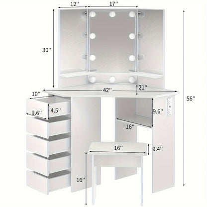 42-Inch Makeup Vanity Desk with Charging Station, Vanity Table with Storage detail image - detail view 4