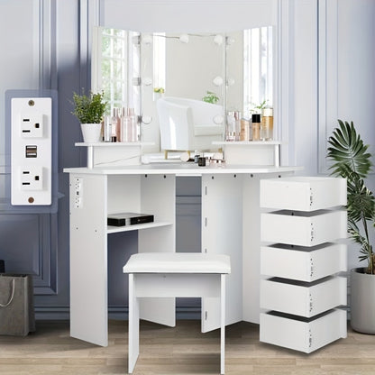 42-Inch Makeup Vanity Desk with Charging Station, Vanity Table with Storage detail image - detail view 6