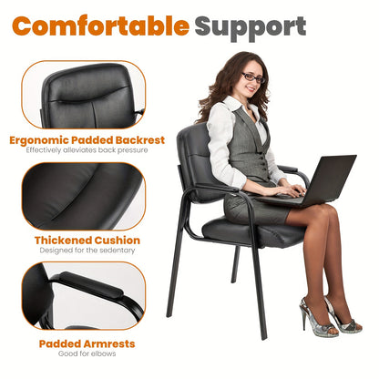 2pack Waiting Room Chairs No Wheels, Leather Guest Chair With Padded Arm Office Reception Guest Chair Conference Room Lobby Table Side Salon Home, Black