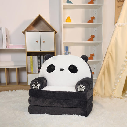 Cute Panda Kids Foldable Sofa Chair, 2-in-1 Plush Animal Lounger with High-Density Foam, Comfortable Children's Reading Couch for Bedroom Decor, Perfect Birthday & Holiday Gift