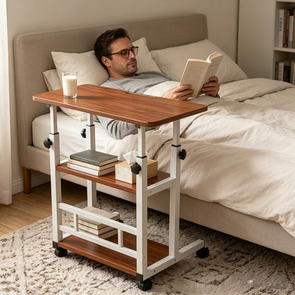 Height Adjustable Computer Desk with Storage Shelf & Wheels – Mobile Rolling Desk for Home Office, Small Space Study Workstation