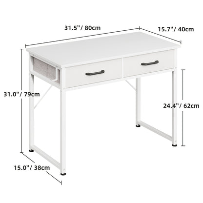 Small Computer Desk & Vanity Table with 2 Drawers & Headphone Hook - Compact Writing Desk for Home Office, Study Or Work, Modern Space-Saving Design for Small Spaces