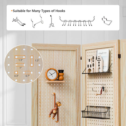 VINGLI 60''H Freestanding Pegboard, Wood Room Divider Display Board Organizer with Support Feet, Folding Privacy Screen Partition Space Separator for Craft Shows Events Retail