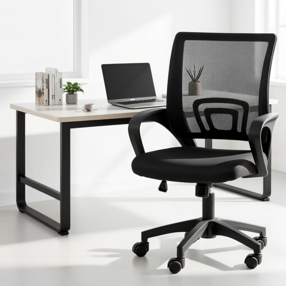 Ergonomic Office Chair Mid-Back Mesh Swivel Desk Chair with Lumbar Support Adjustable Height Sponge Seat Rolling Wheels, 300 lbs Capacity, 6 Colors, 1 or 2 Pack