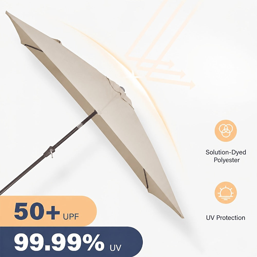 6.5x10 Ft Rectangular Patio Umbrella UV Protection Push Button Tilt Crank 6-Rib Market Table Umbrella for Pool Garden Backyard Deck 4 Colors