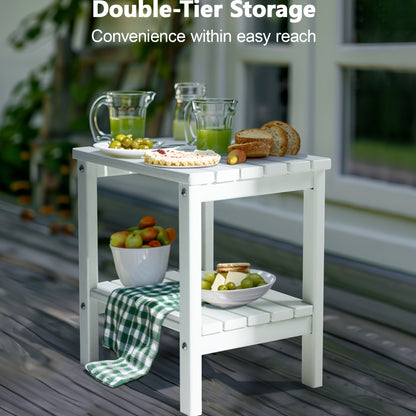 2-Tier Adirondack Square Side Table, 17" HDPE Outdoor Side Tables, Weather Resistant End Table for Patio, Backyard, Pool, Indoor Companion, Beach, Easy Maintenance, Halloween & Christmas Decorations