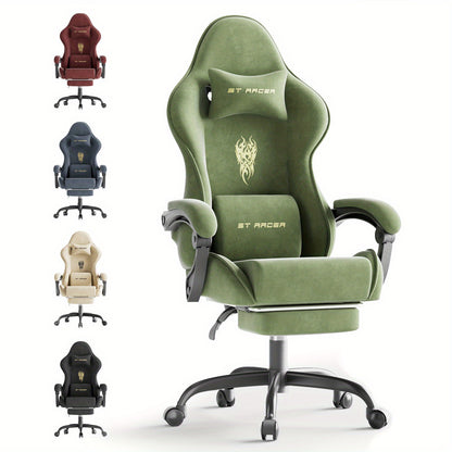 STRACER Velvet Upholstered Gaming Chair Featuring a Footrest, High Back Design, Ergonomic Support for Gamers, Includes Headrest And Massage Lumbar Pillow, Racing Style Reclining Video Game Chair