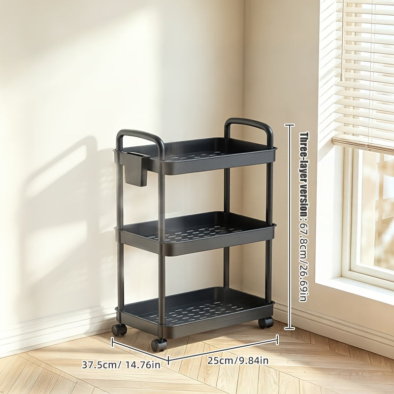 3/4/5-Tier Plastic Rolling Utility Cart with Handle, Multifunctional Storage Organizer with Plastic Shelf, Storage Cart for Kitchen, Bathroom, Living Room, Office, White