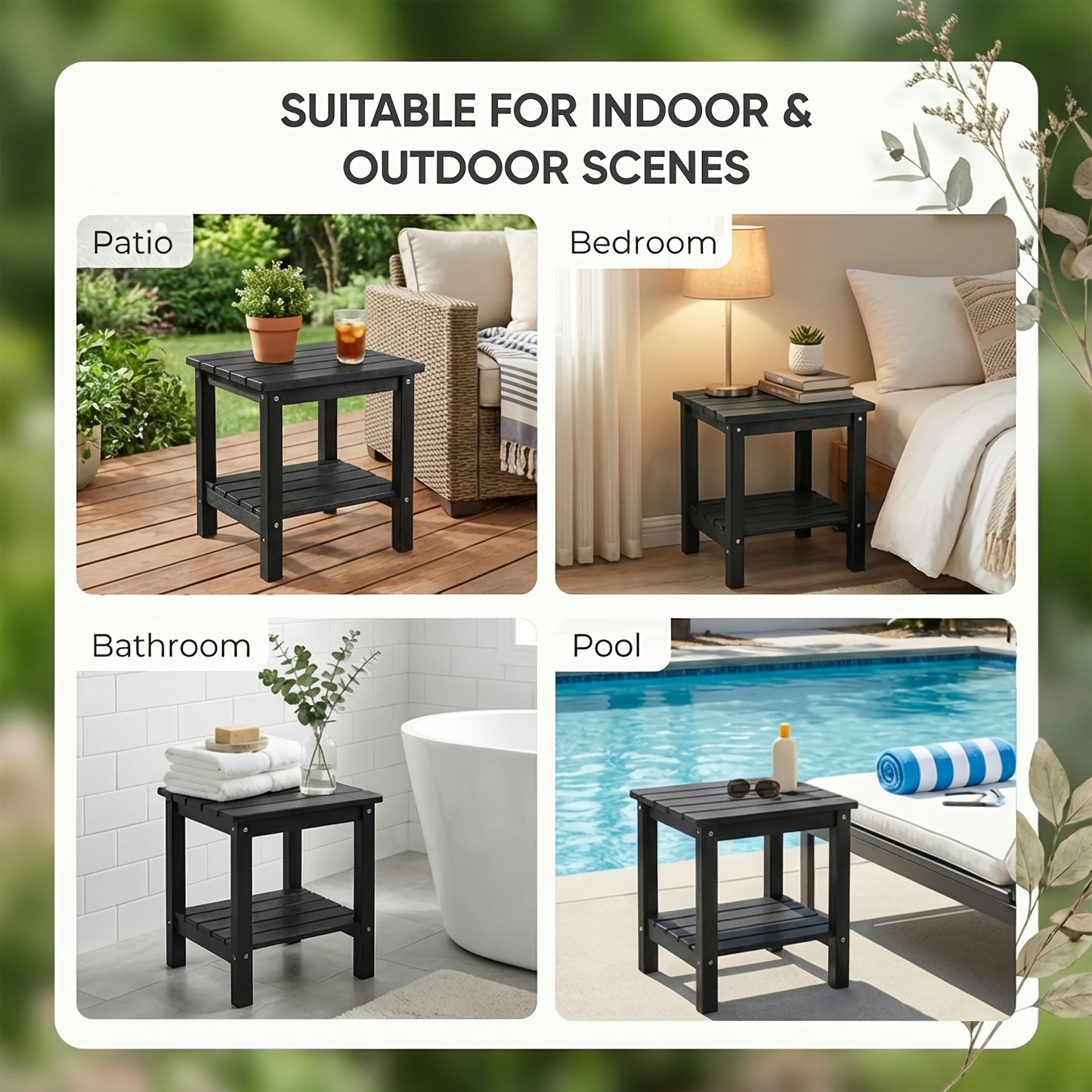 Adirondack Square Side Table, HDPE Outdoor Side Tables, Weather Resistant End Table for Patio, Backyard, Pool, Indoor Companion, Beach, Easy Maintenance