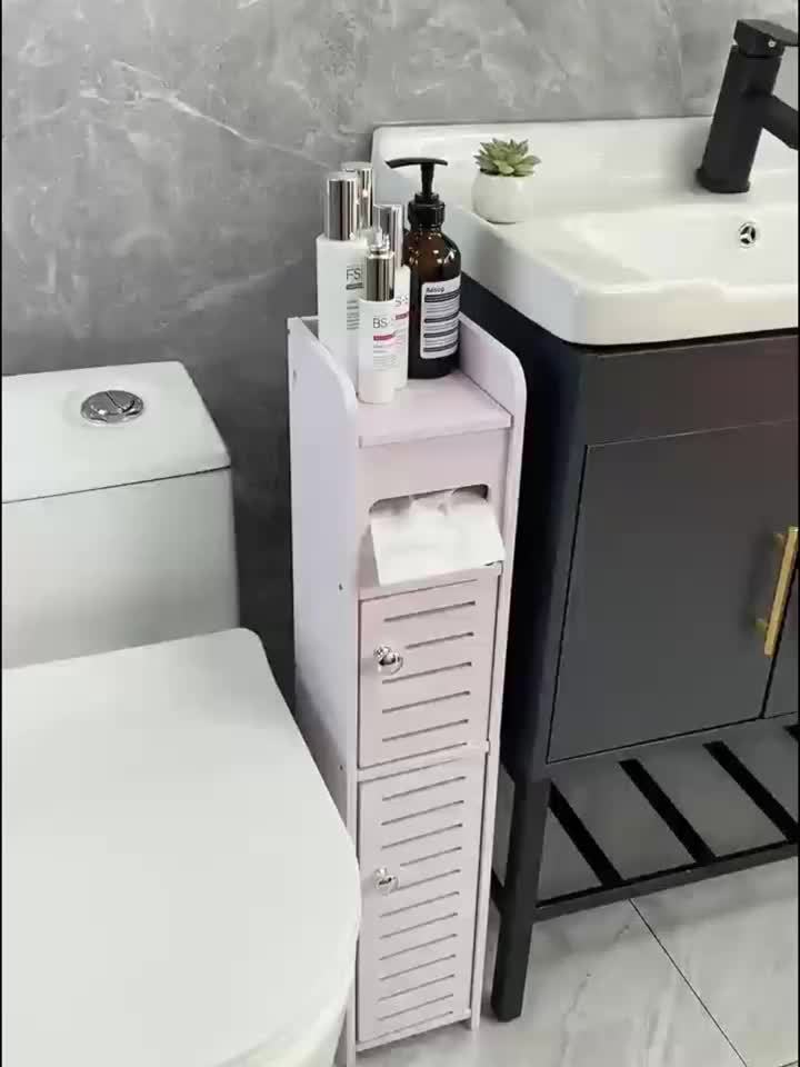 Small Bathroom Storage Cabinet, Slim And Crafted PVC Organizer, Ideal for Tight Spaces, Easy to Assemble And Durable, Multi-Purpose Toilet Paper Holder Cabinet for Bathroom, Bedroom And Living Room, (8Mm Material Thickness)