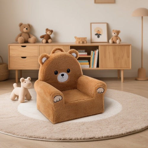 Kids Sofa & Armchair, Teddy Bear Recliner for Toddlers, Memory Foam Padded Reading Nook Chair, Supportive Animal Lounge Chair for Kids, Soft Brown Plush Nursery Seating for Boys & Girls