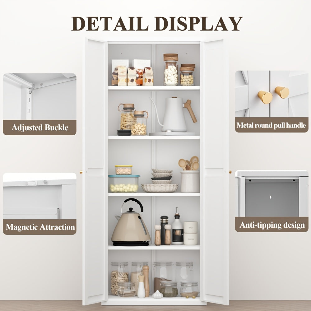 71" Farmhouse White Kitchen Pantry Cabinet - 2 Barn Doors, 4 Adjustable Shelves & Legs - Ideal for Cupboard, Dining, Bath, Living, Office, Laundry Room