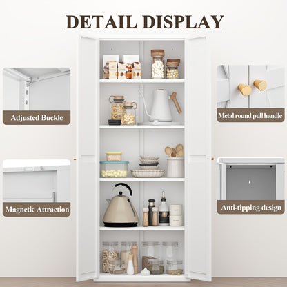 71" Farmhouse White Kitchen Pantry Cabinet - 2 Barn Doors, 4 Adjustable Shelves & Legs - Ideal for Cupboard, Dining, Bath, Living, Office, Laundry Room