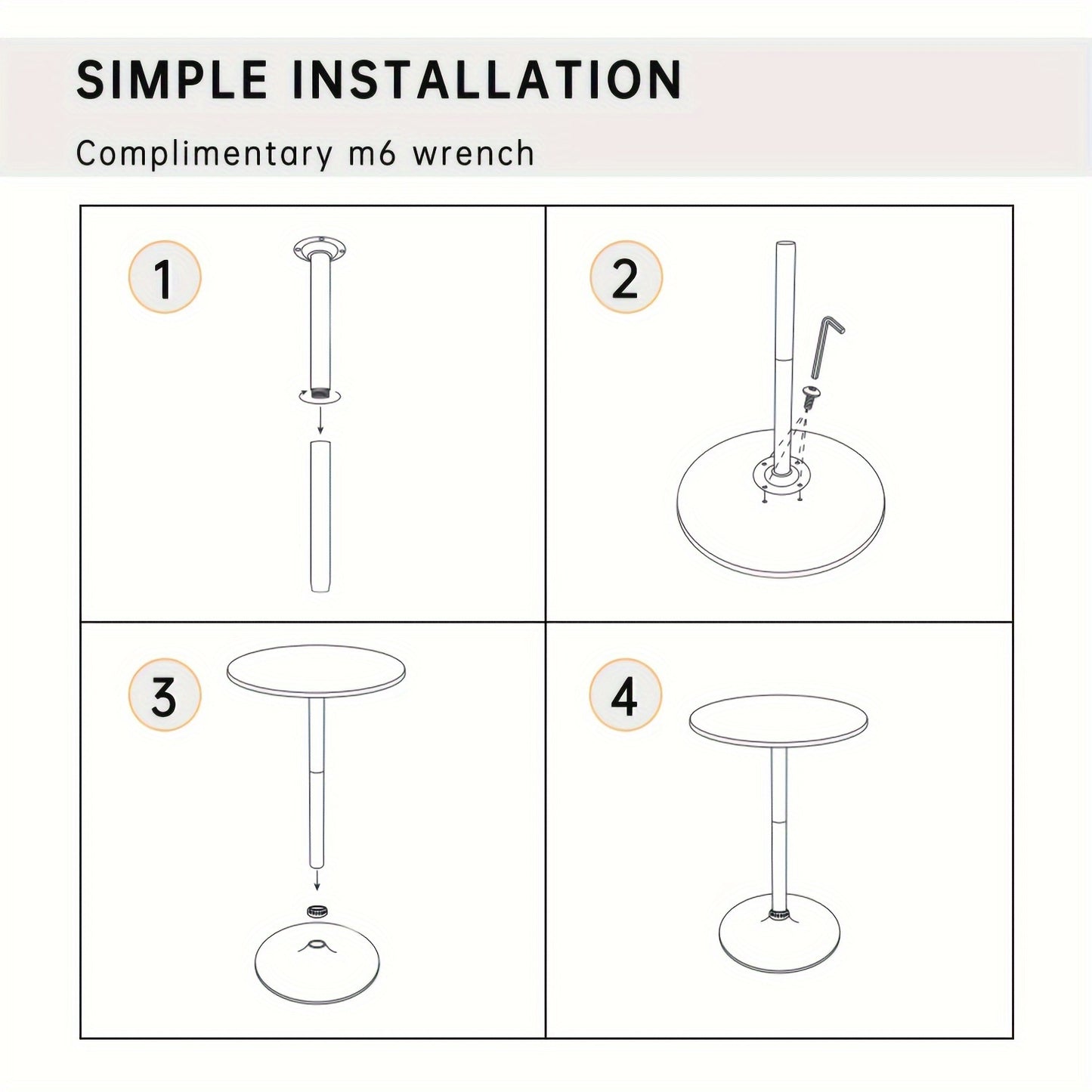 24" Top 2pcs/1pc Round High-Top Bar Table Indoor-outdoor Bistro Pub Table with Metal Structure Space-Saving Round Pub Table Modern Style Outdoor Furniture for Pub, Home, Kitchens, Dining Room, Party Roostertail Lounge- Easy Assembly