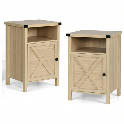 OAKSTEAD 1pc/2pcs Farmhouse Nightstand, Side Table, End Table with Barn Door And Shelf, Narrow Entryway Table, Rustic Modern Bed Night Stand for Bedroom, Living Room, Modern Living Room Decor, Navy Blue/Grey/White/Oak/Light Oak/Black, 23.7"*15.8"