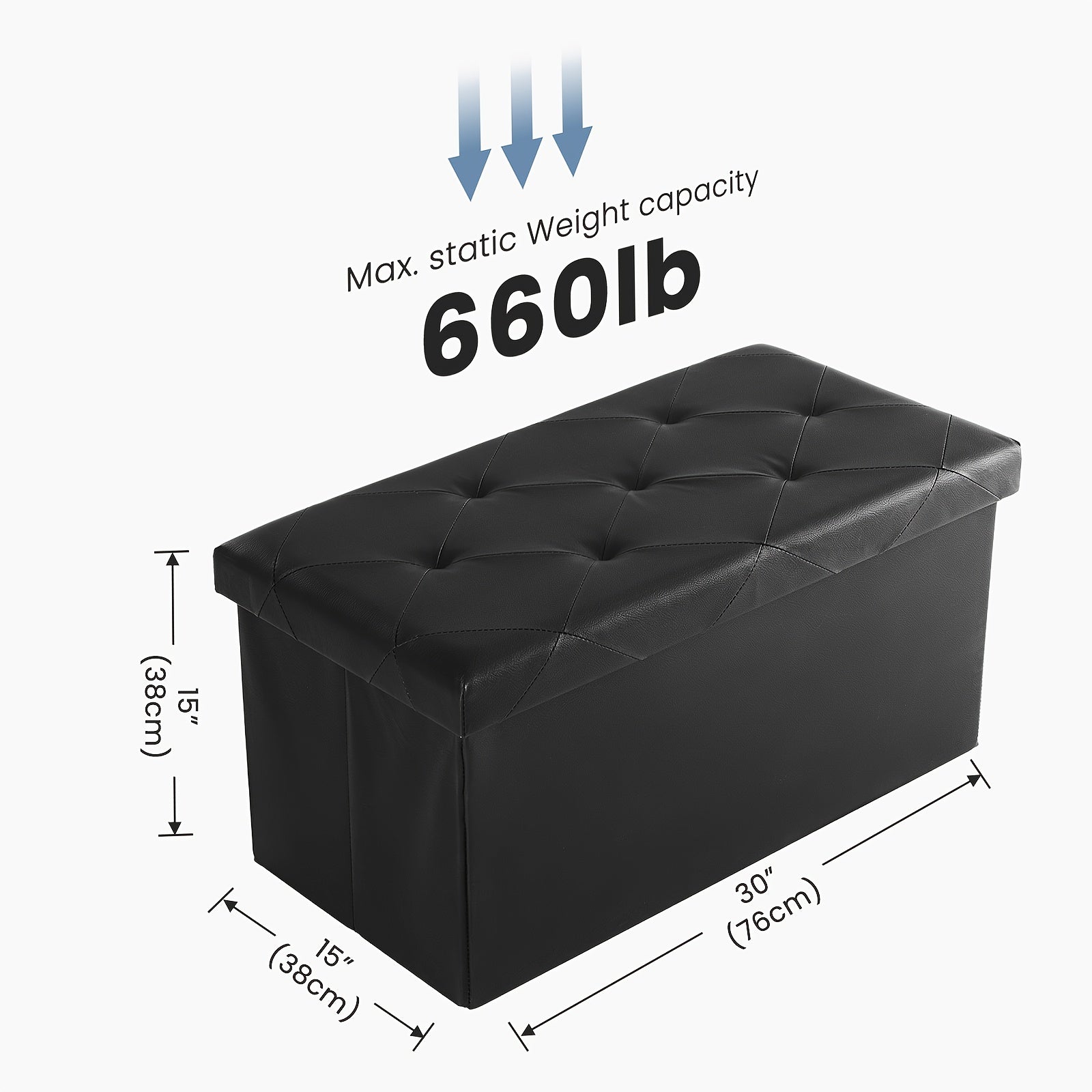 Ottoman shown in the Upgraded Black 30 inch option