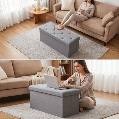 43-Inch Foldable Ottoman with Padded Seat, Small Upholstered Footstool detail image - detail view 6