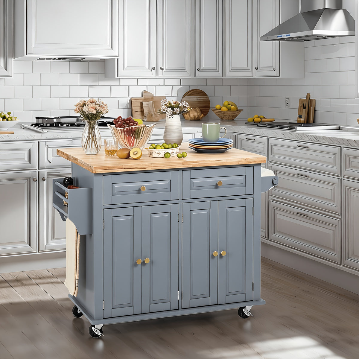 Kitchen Island Cart shown in the Gray option