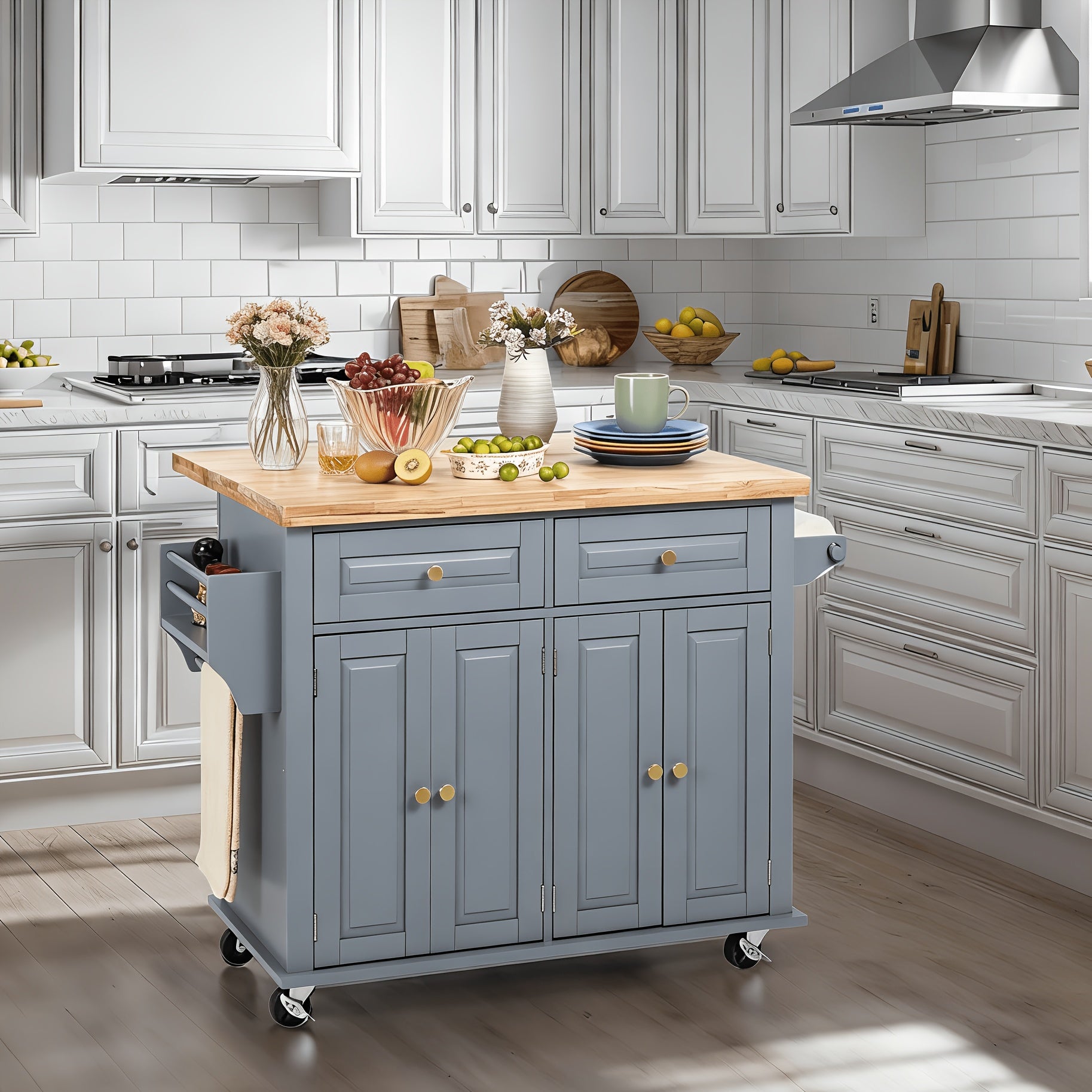 Kitchen Island Cart shown in the Gray option