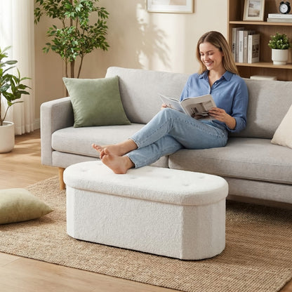 43-Inch Round Storage Ottoman with Secure Lid for Living Room detail image - detail view 6