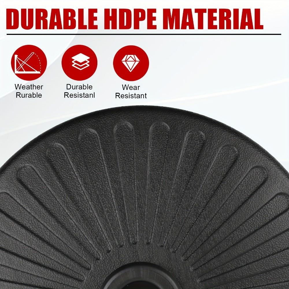 Heavy Duty Patio Umbrella Base Round Plastic Stand 50lb Capacity 3 Liner Rings Adjustable Knobs Black