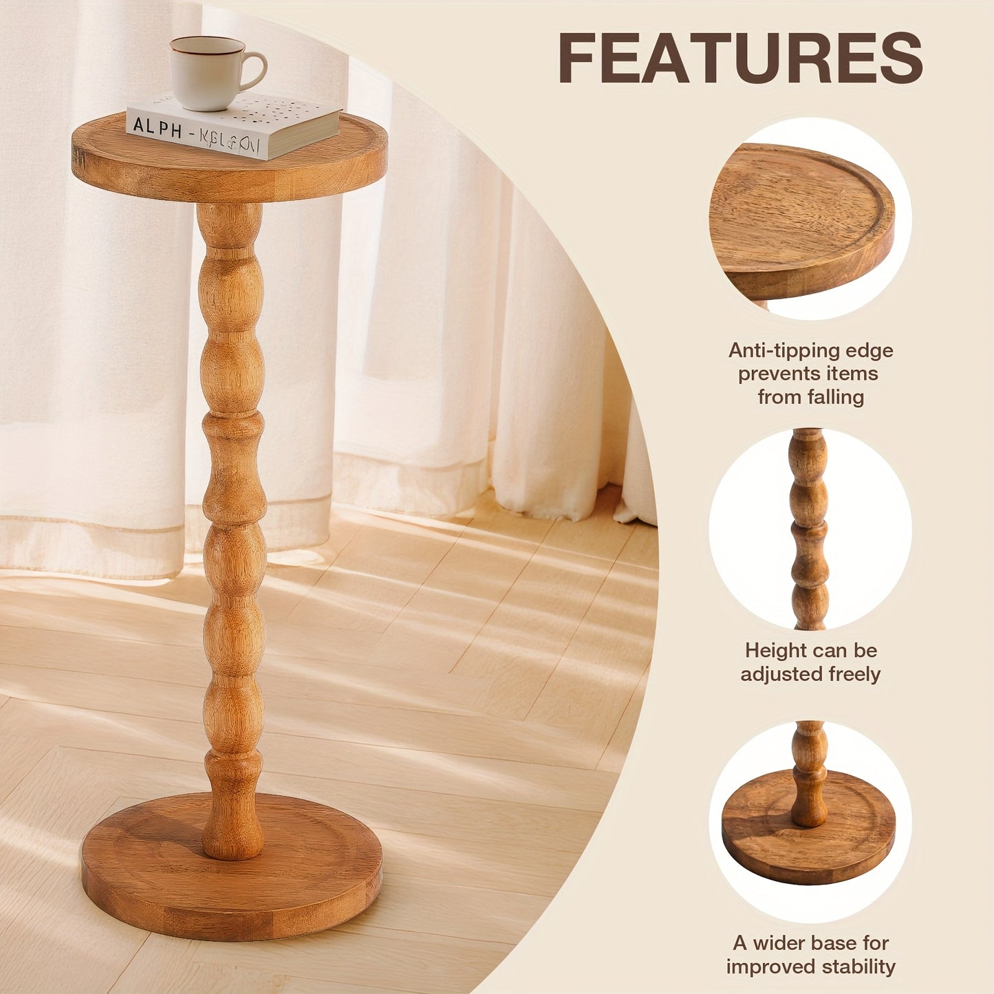 Coffee Table, Small Side Table with Solid Wood Legs, Small Space Modern Accent Table for Plant Display, Plant Stand, Bedroom And Living Room And Office Essential