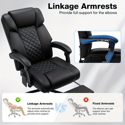 7-Point Vibrating Massage Office Chair with Heated, Ergonomic Desk Chairs with Footrest And 135 Degree Reclining High Back, Big And Tall Executive Office Chair 400LBS, Thick Cushion Gaming Chair for Home Office