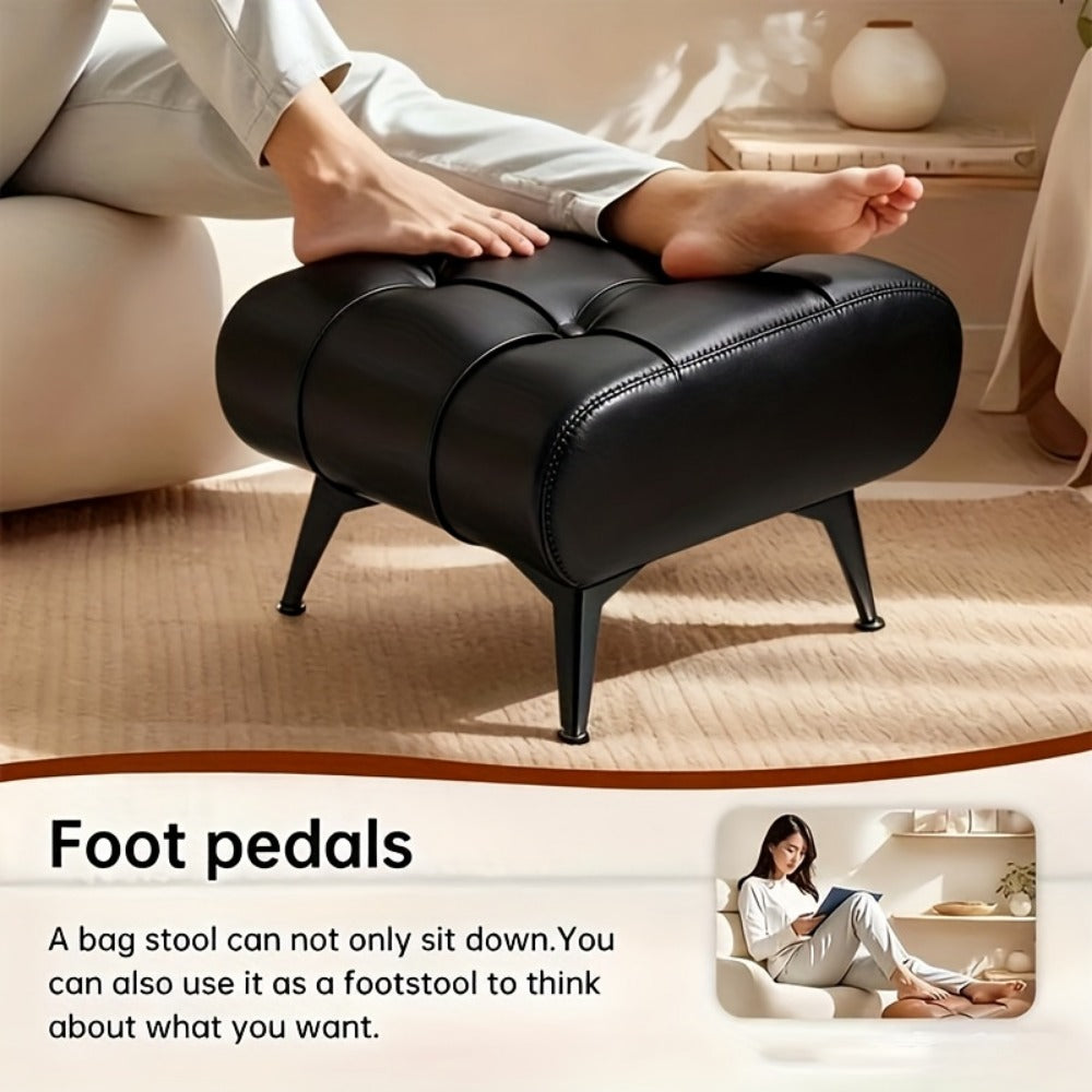 Memory Foam Footstool Square Ottoman Cushioned Shoe Changing Stool – Modern Low Stool for Living Room Hallway Entryway, Multifunctional Home Decor Stool, Black