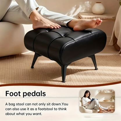 Memory Foam Footstool Square Ottoman Cushioned Shoe Changing Stool – Modern Low Stool for Living Room Hallway Entryway, Multifunctional Home Decor Stool, Black