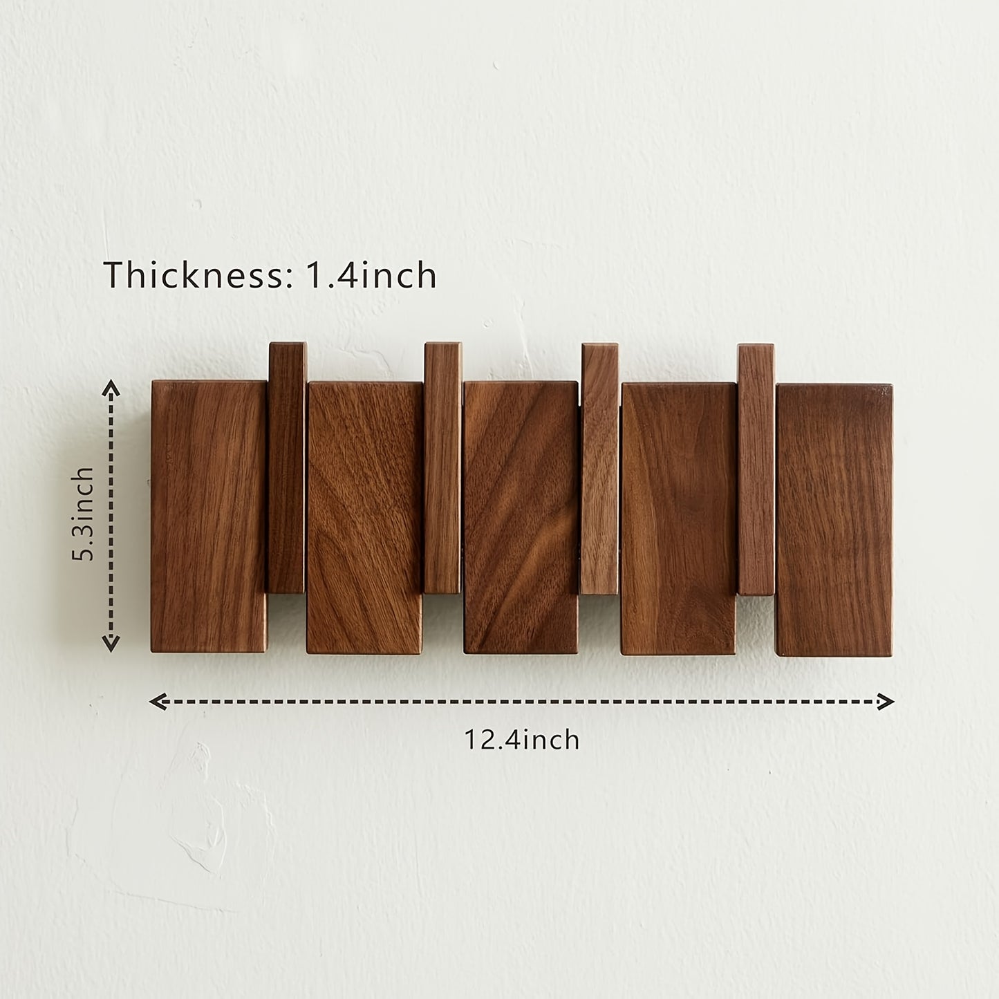 Modern Walnut Wooden, with 4/6/8/10/12 Hooks, Coat Rack, Hooks, Wall Mounted, Accordion, Entryway, Bedroom, Bathroom, Solid Wood, Smooth Polishing, Stable Adhere, Holds 22 Lbs, Floating Shelves