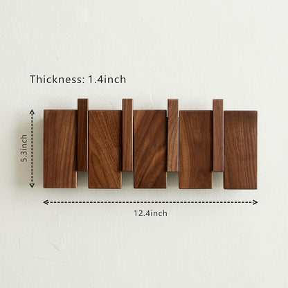 Modern Walnut Wooden, with 4/6/8/10/12 Hooks, Coat Rack, Hooks, Wall Mounted, Accordion, Entryway, Bedroom, Bathroom, Solid Wood, Smooth Polishing, Stable Adhere, Holds 22 Lbs, Floating Shelves