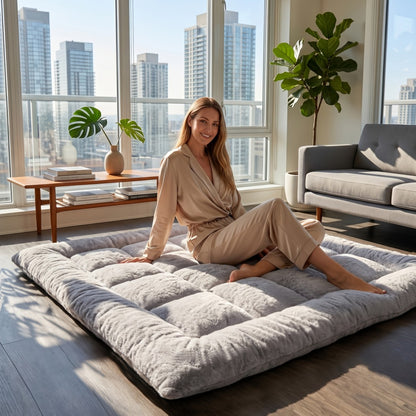 Foldable Floor Mattress Tatami Sleeping Pad, Ultra-Soft Thickened Sofa Mattress for Bedroom Camping Dorm & RV, Portable Japanese Floor Bed – Grey, Small Twin Queen King