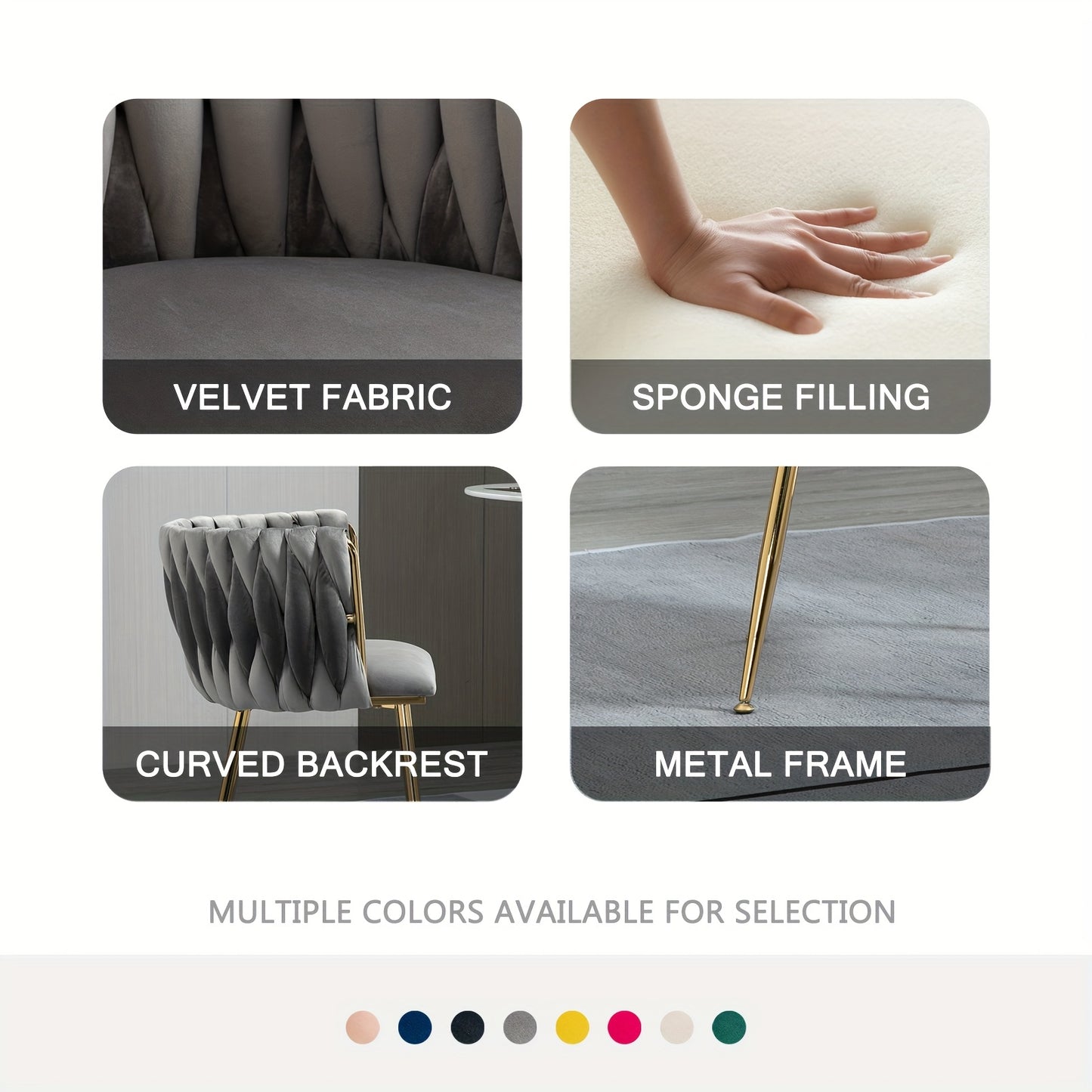 Velvet Dining Chairs Set of 2, Accent Chairs With Golden Metal Legs, Woven Upholstered, For Living Room/Bedroom/Kitchen