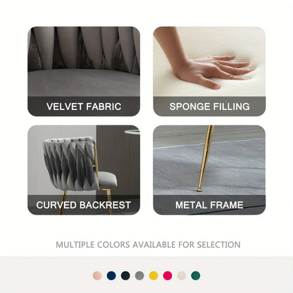 Velvet Dining Chairs Set of 2, Accent Chairs With Golden Metal Legs, Woven Upholstered, For Living Room/Bedroom/Kitchen