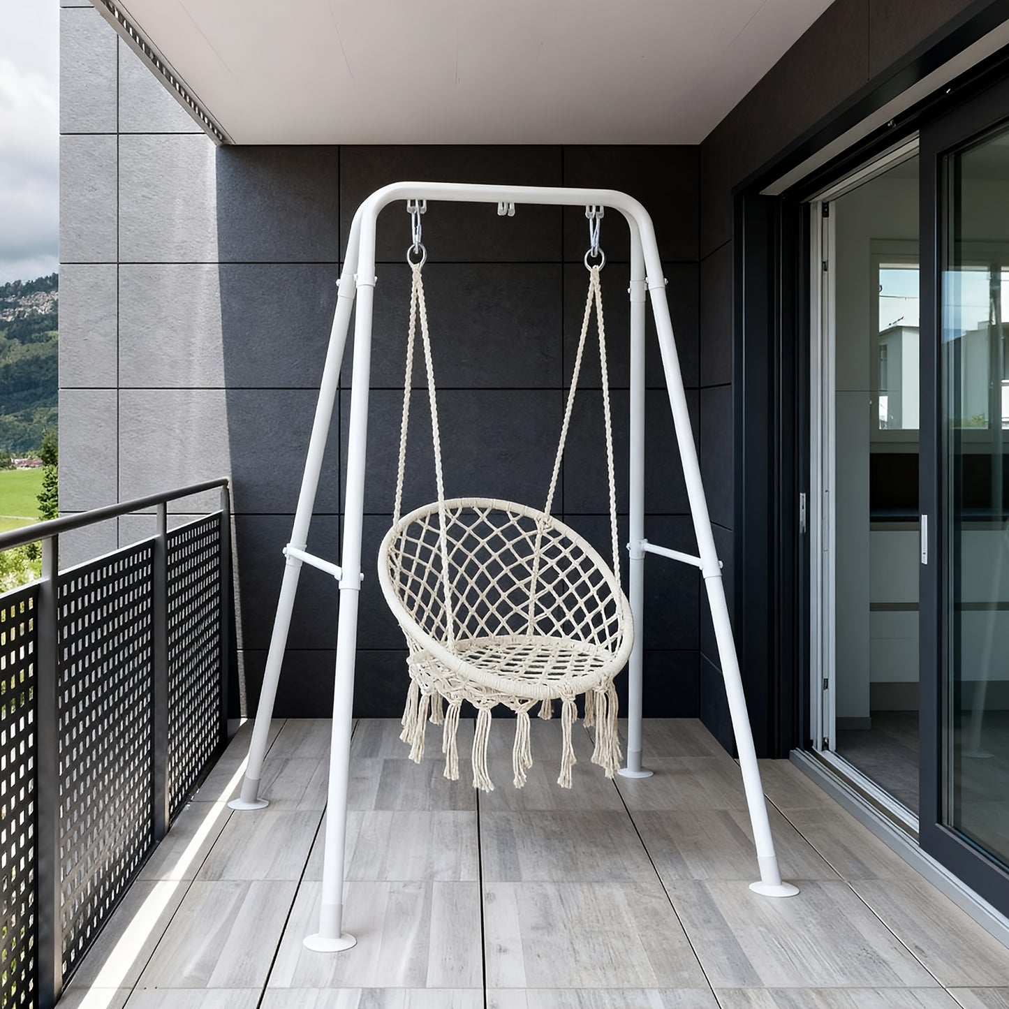 A-Shaped Hammock Chair Stand, Collapsible Swing Frame, Porch Swing Frame, Foldable Heavy-Duty Steel Hammock Stand, Holds up to 300lbs, Indoor and Outdoor Use, Stand Only, Black