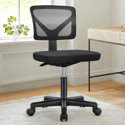 Low-Back Mesh Armless Office Chair, Swivel Rolling Computer Chair No Arms with Lumbar Support Game Computer Desk with Storage, Home Office Modern Simple Style PC Table for Youth Student Adult