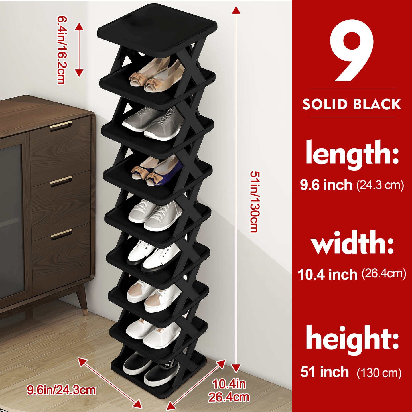6/9 Tier Narrow Shoe Rack Give Away Shoehorns, Small Vertical Shoe Stand, Space Saving DIY Free Standing Shoes Storage Organizer for Entryway, Closet, Hallway, Easy Assembly and Stable in Structure, White and Green / Black / Blue