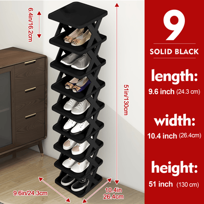 6/9 Tier Narrow Shoe Rack Give Away Shoehorns, Small Vertical Shoe Stand, Space Saving DIY Free Standing Shoes Storage Organizer for Entryway, Closet, Hallway, Easy Assembly and Stable in Structure, White and Green / Black / Blue