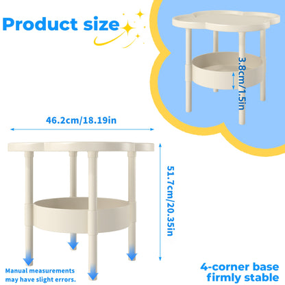 2-Tier Round Flower Shaped Side Table with Lower Shelf - Space-Saving Compact Design for Small Spaces, Easy Assembly Lightweight Durable Plastic Construction, Ideal for Living Room, Bedroom, Office - Ideal Gift for Home Decor