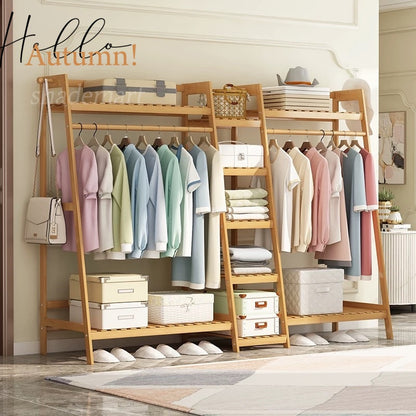 A multi capacity storage rack with brown and brown options, equipped with 5 side storage racks. A hat rack with shelves and bags is suitable for home storage, and a side hat hook is suitable for bedroom and hat room storage Specifications: with bag or wit