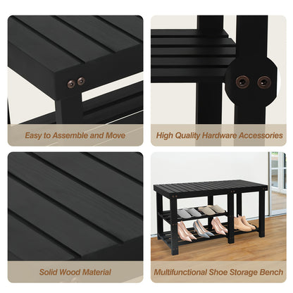 Shoe Rack Bench, 3-Tier Wood Shoe Bench With Boot Organizer, Free Standing Shoe Racks Bench, Storage Shoe Shelf For Entryway Hallway Bedroom, Balcony