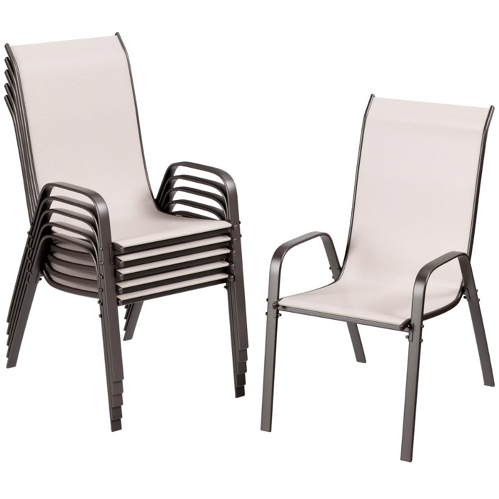 Stackable Patio Dining Chairs Set with Armrests Heavy Duty Breathable Textilene Outdoor Chairs Reinforced Iron Feet 330 LBS Capacity for Garden Lawn Backyard 4 6 8 Pack