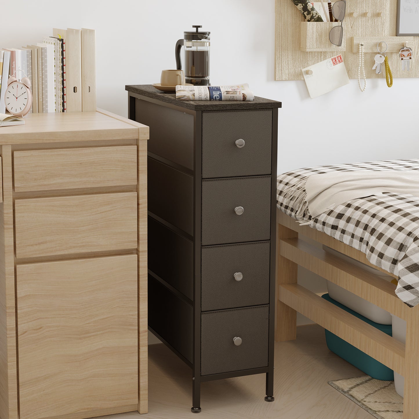 WHONLINE 4-Tier Tall Narrow Storage Cabinet, 29.5*16.5*9.5in, Slim Bathroom Organizer, Storage Cabinet for Small Space, Bathroom, Kitchen, Bathroom Organization, Kitchen Organization, Slim Design, Compact Storage, Easy to install