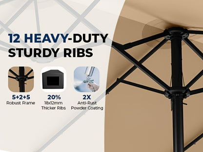 [Double Sided Umbrella] 13ft Double Sided Patio Umbrella with Solar Lights, Includes Stand Base, Outdoor Large Patio Umbrella with Crank Handle, Outdoor Extra Large Market Table Umbrella, 12 Heavy-duty Ribs, for Outside, Market, Patio, Deck, Swimming Pool