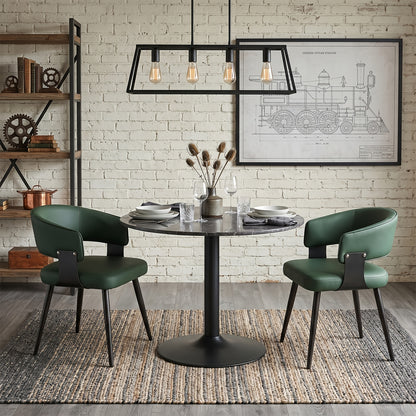 Modern Dining Chairs Set Of 2, Faux Leather Upholstered Kitchen Chairs With Curved Back And Metal Legs, Mid Century Chairs For Dining Room, Kitchen